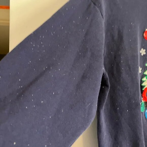 Ugly Christmas Vintage Nutcracker Navy Blue Snowman Christmas Tree Sweater - Picture 6 of 6